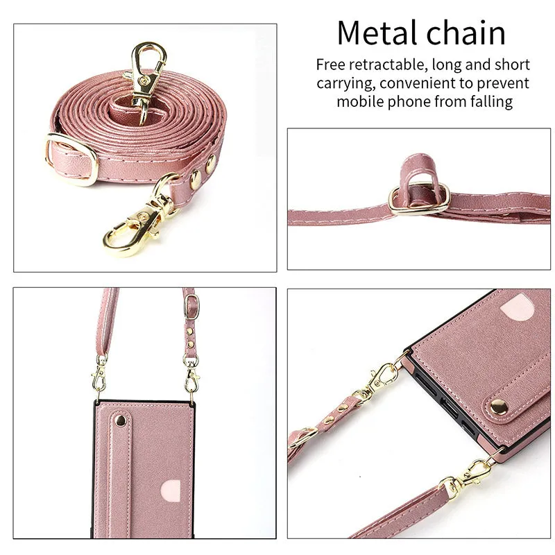 Compatible with iPhone 11/12/13/14 Phone Case Card Holder with Crossbody Strap