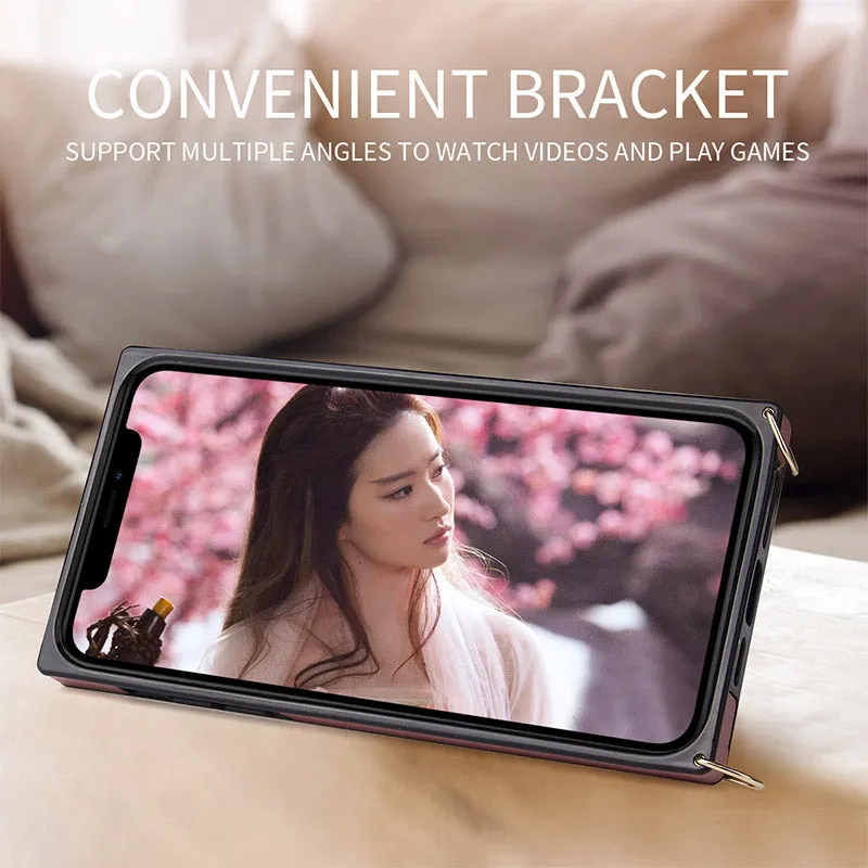 Compatible with iPhone 11/12/13/14 Phone Case Card Holder with Crossbody Strap