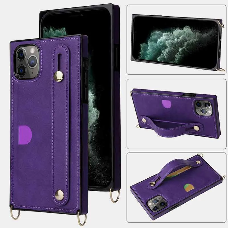 Compatible with iPhone 11/12/13/14 Phone Case Card Holder with Crossbody Strap