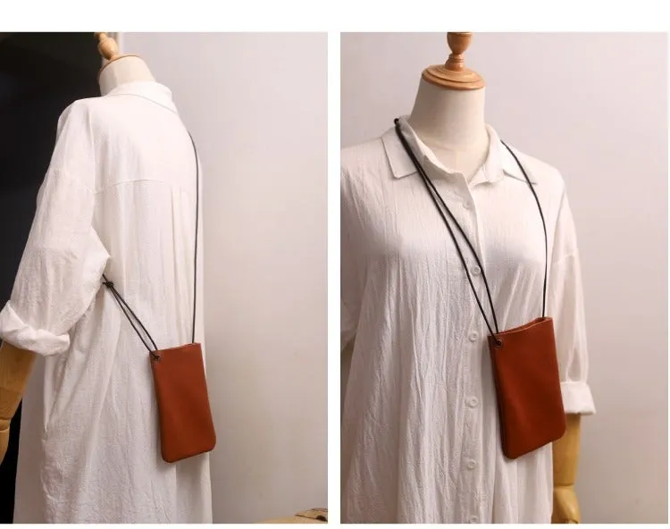 Cute Brown LEATHER Side Bag Pouch Phone WOMEN SHOULDER BAG Slim Phone Crossbody Pouch FOR WOMEN