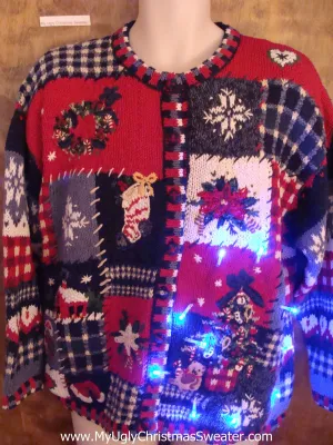 Cute Christmas Sweater 2sided 80s Mess with Lights