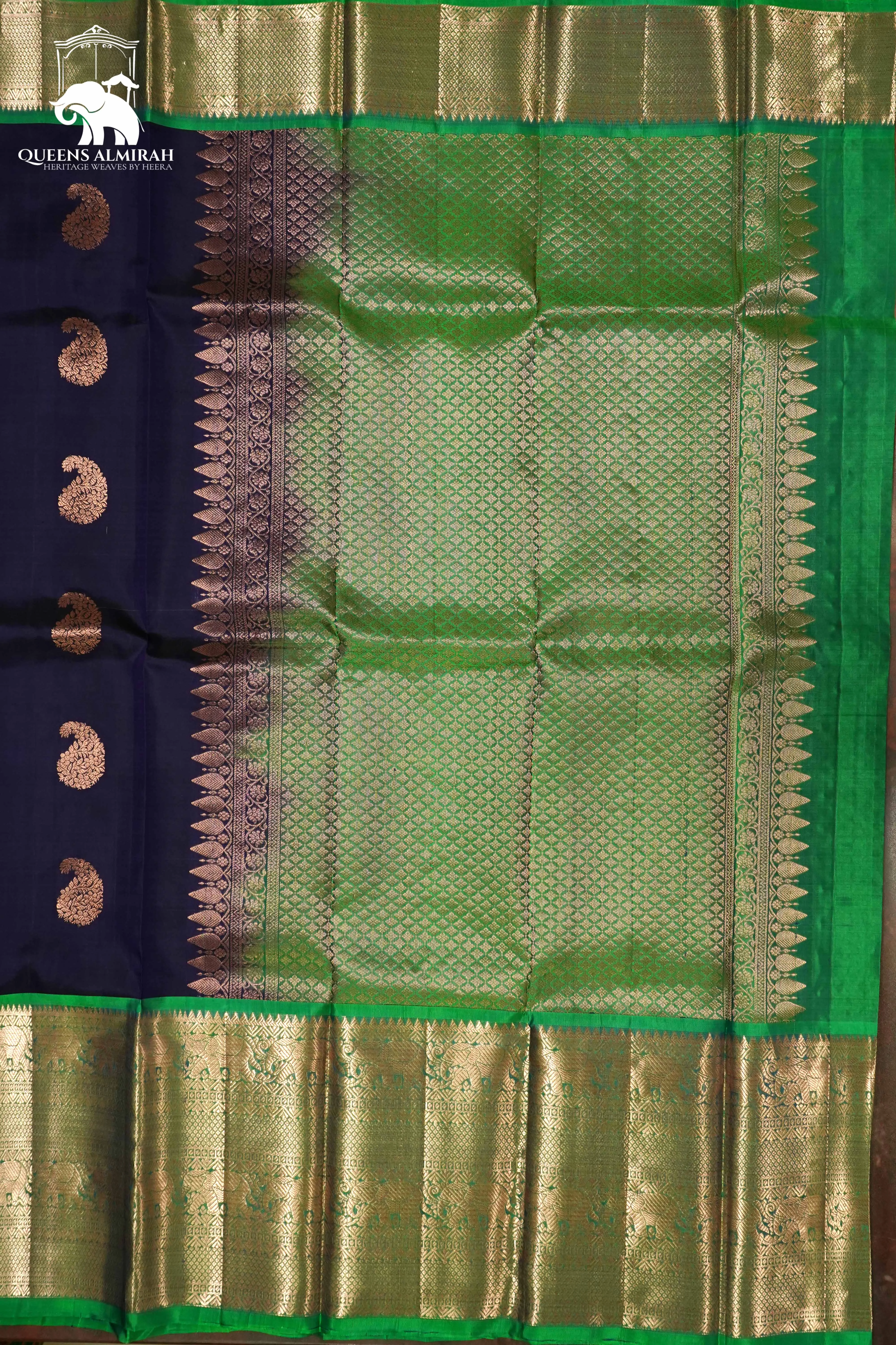 DARK PURPLE WITH SPRING GREEN KANCHIVARAM SILK SAREE