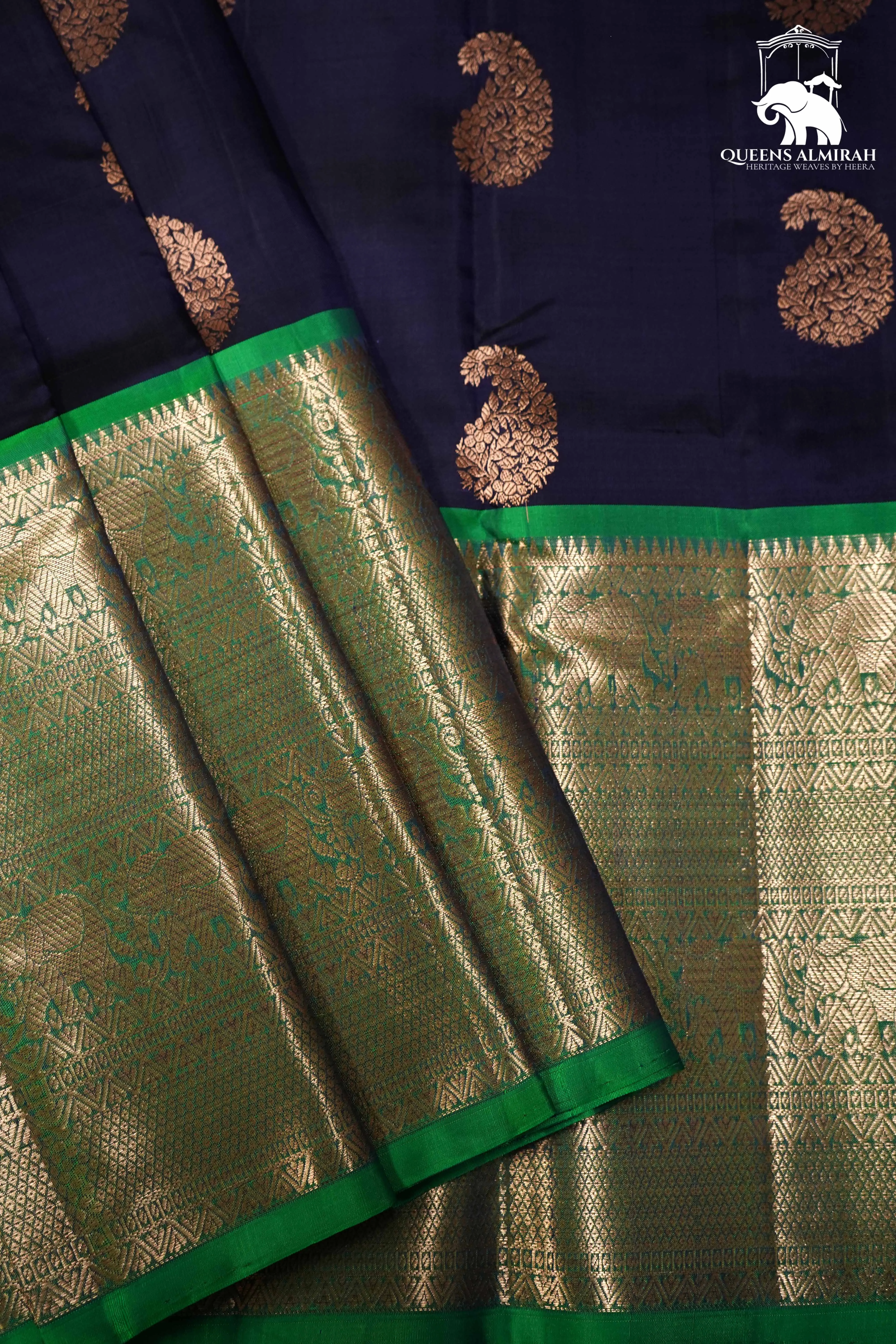 DARK PURPLE WITH SPRING GREEN KANCHIVARAM SILK SAREE