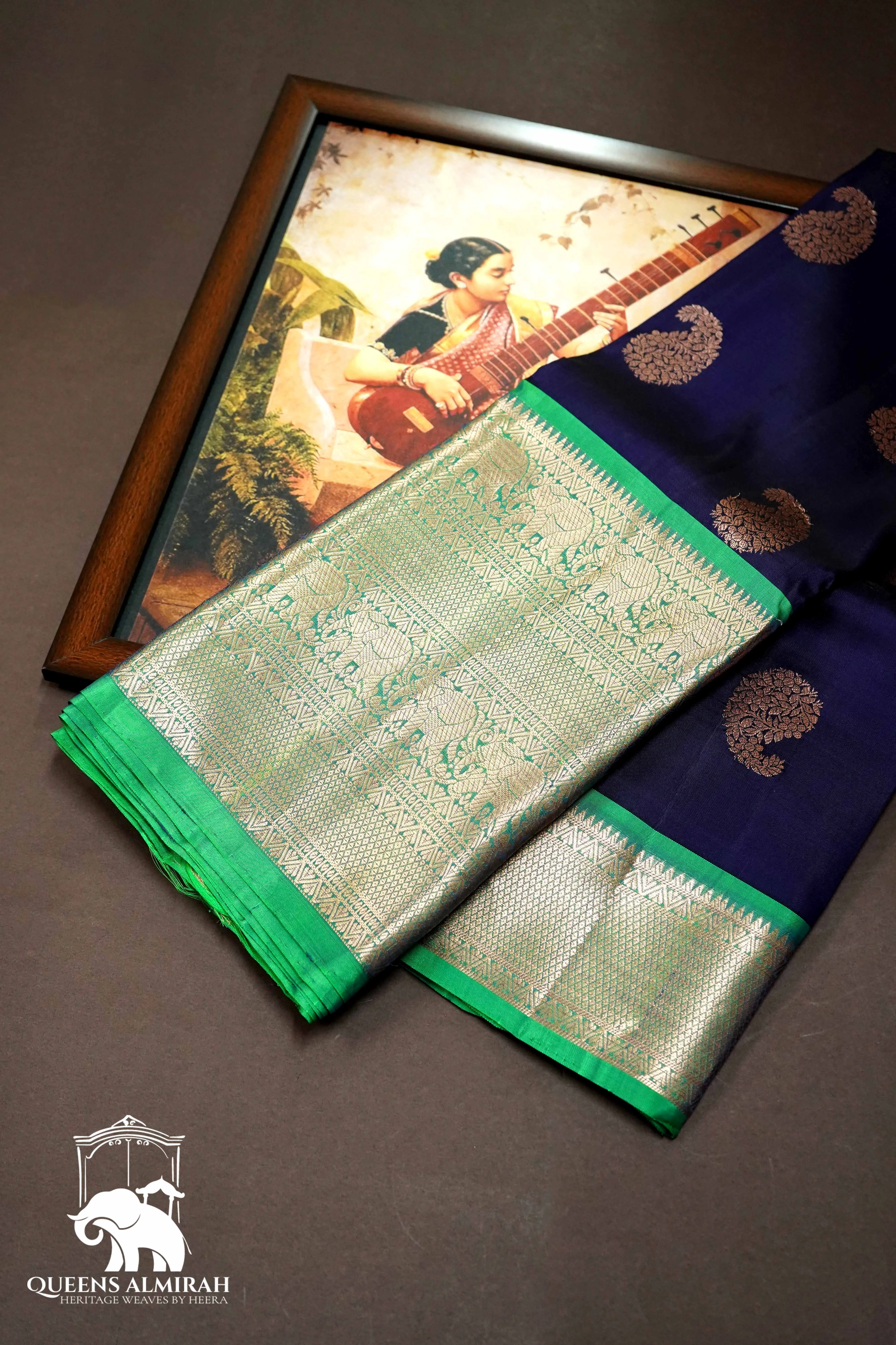 DARK PURPLE WITH SPRING GREEN KANCHIVARAM SILK SAREE