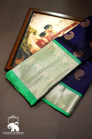 DARK PURPLE WITH SPRING GREEN KANCHIVARAM SILK SAREE