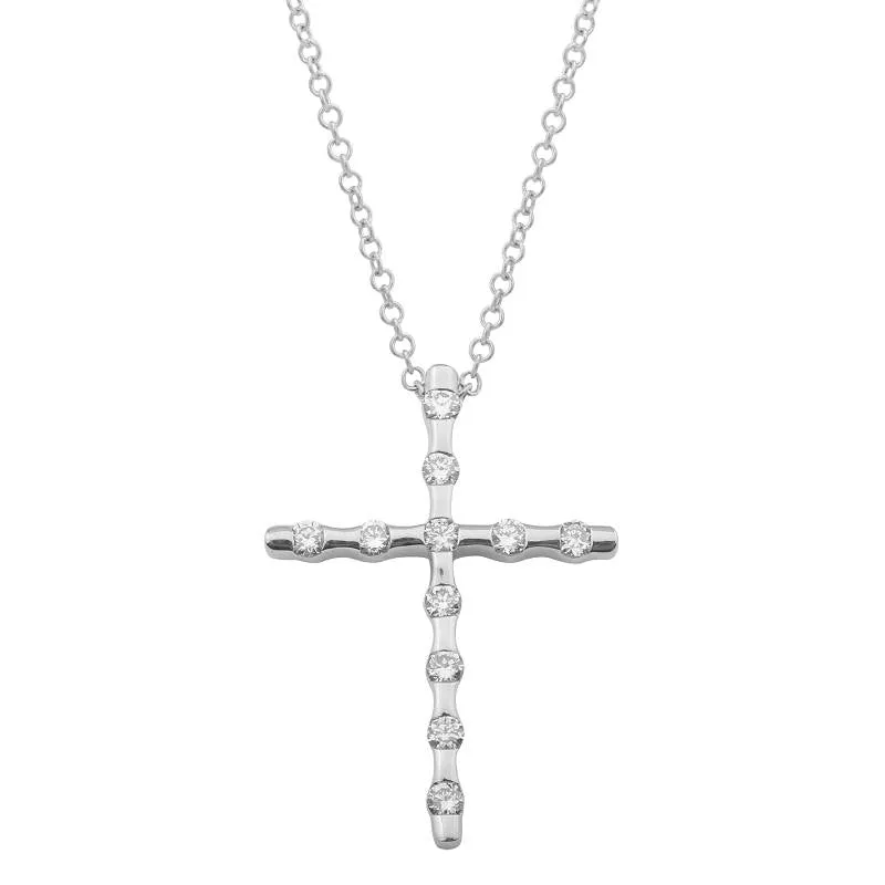 Diamond Bamboo Cross Pendant Necklace