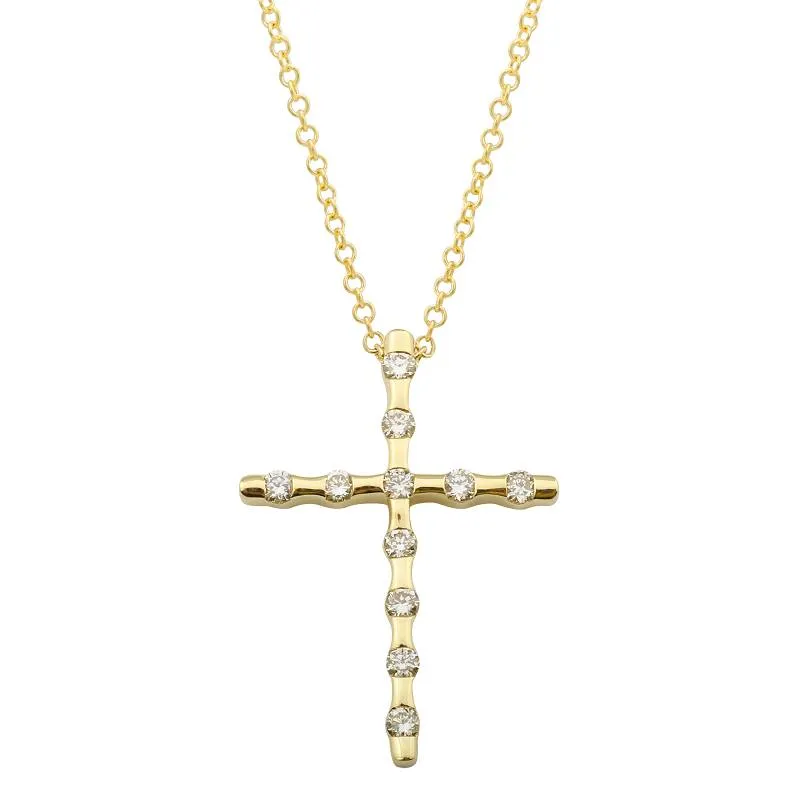 Diamond Bamboo Cross Pendant Necklace