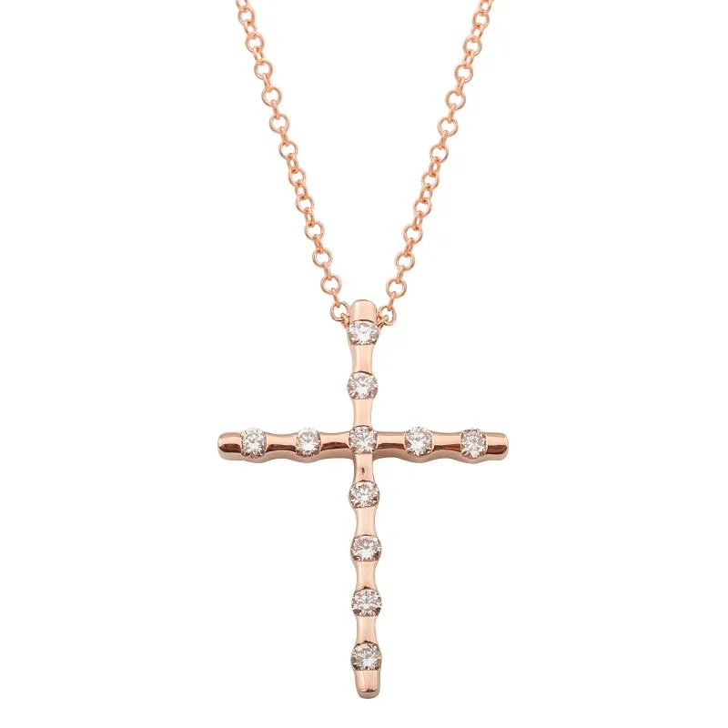 Diamond Bamboo Cross Pendant Necklace