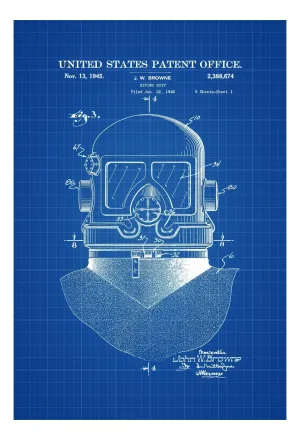Diving Suit Helmet Patent, Patent Poster, Wall Decor, Diver Gift, Scuba Gift, Scuba Diver, Deep Sea Diver, Nautical Decor, Beach House Decor
