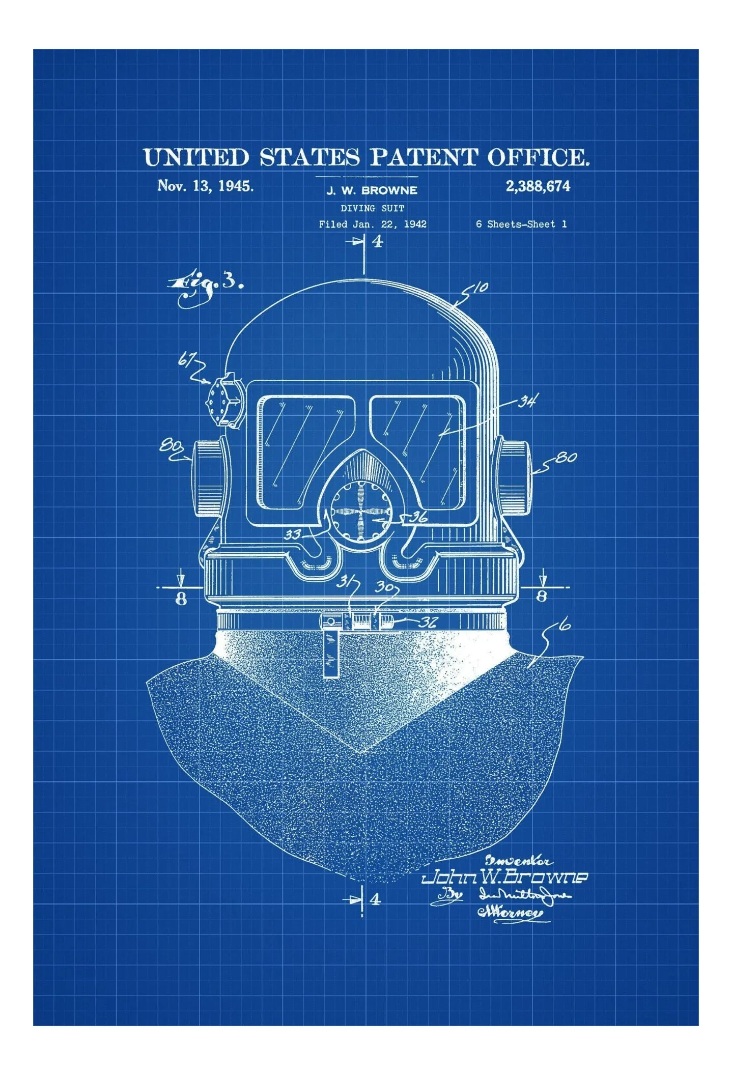 Diving Suit Helmet Patent, Patent Poster, Wall Decor, Diver Gift, Scuba Gift, Scuba Diver, Deep Sea Diver, Nautical Decor, Beach House Decor