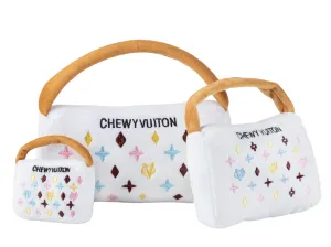 Dog Toy: White Chewy Vuiton Purse