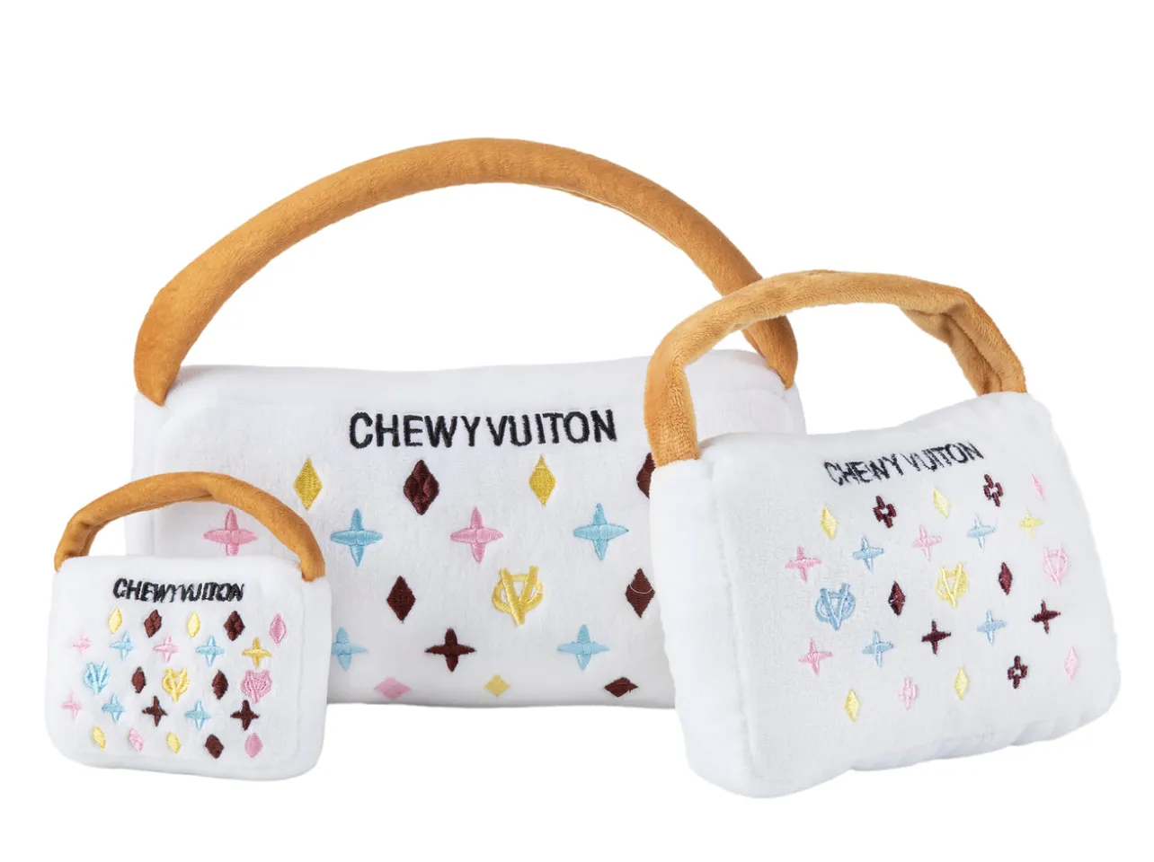 Dog Toy: White Chewy Vuiton Purse