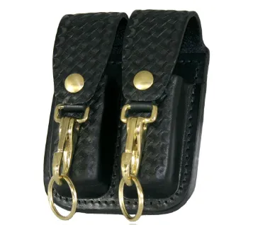 DOUBLE MAG HOLDER FOR 9MM/40CAL. WITH DOUBLE KEY SNAPS, BASKETWEAVE