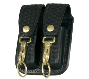 DOUBLE MAG HOLDER FOR 9MM/40CAL. WITH DOUBLE KEY SNAPS, BASKETWEAVE
