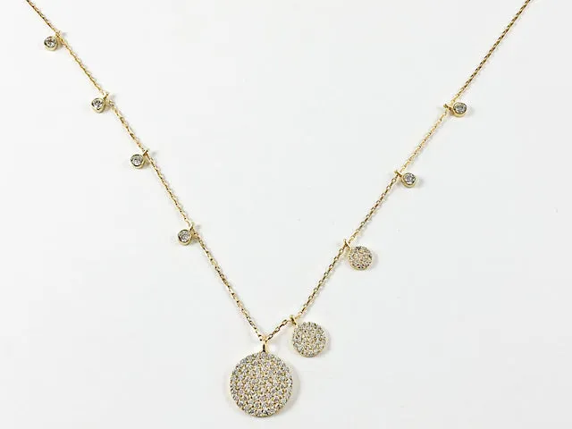 Elegant Multi Round Disc Micro Setting CZ Gold Tone Silver Necklace
