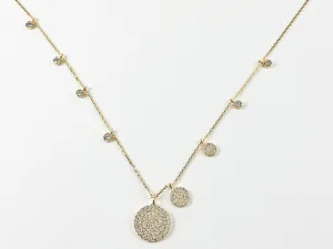 Elegant Multi Round Disc Micro Setting CZ Gold Tone Silver Necklace