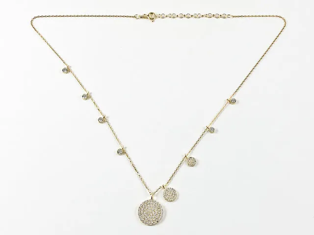 Elegant Multi Round Disc Micro Setting CZ Gold Tone Silver Necklace