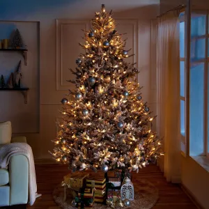 everyday 7.5ft Frosted Christmas Tree with Lights, Realistic Snow Flocked Christmas Tree Prelit with 3266 Branch Tips, 650 Warm Lights and Metal Stand, Aritificial Christmas Tree Snow Flocked 6.5'