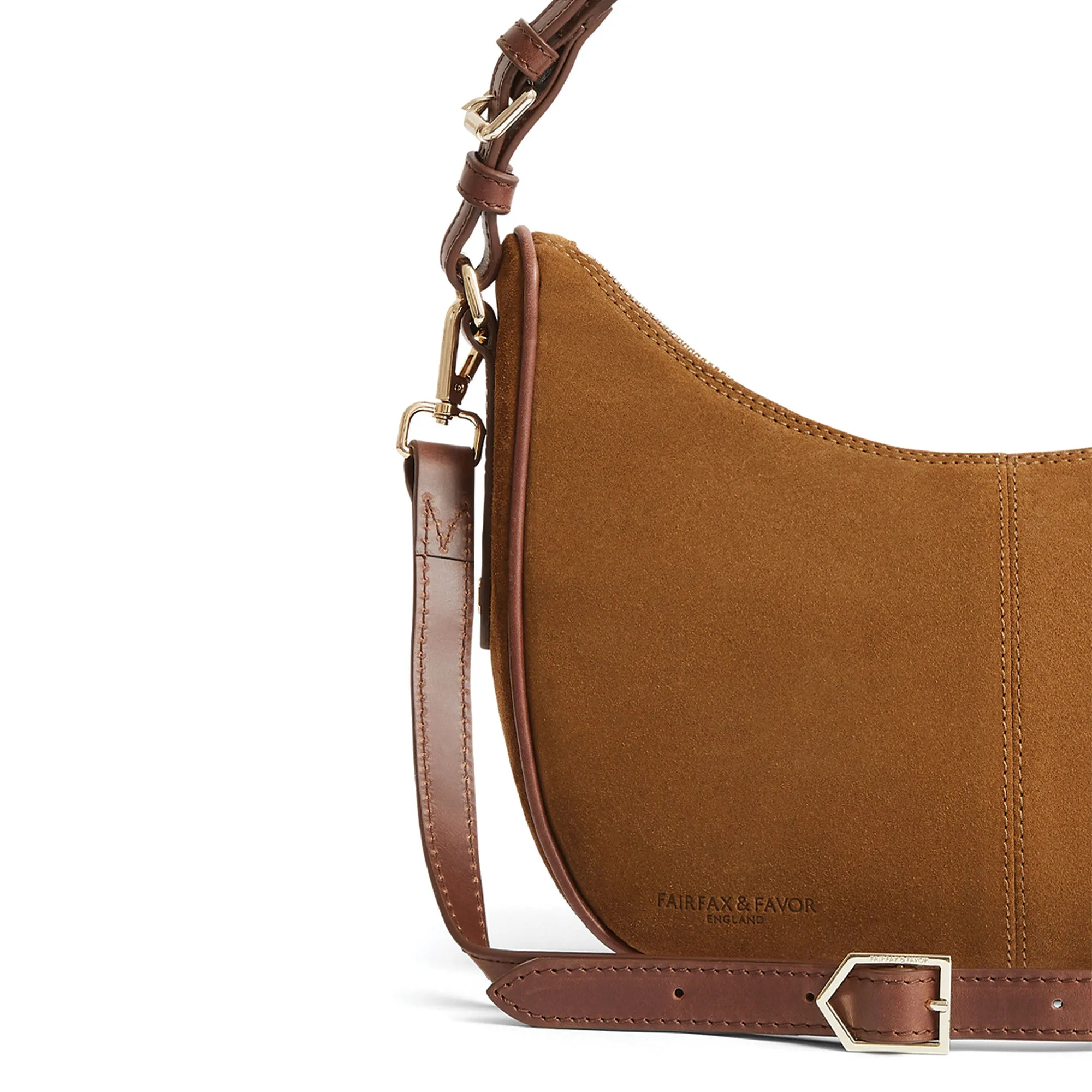 Fairfax & Favor Tetbury Crescent Handbag - Tan Suede