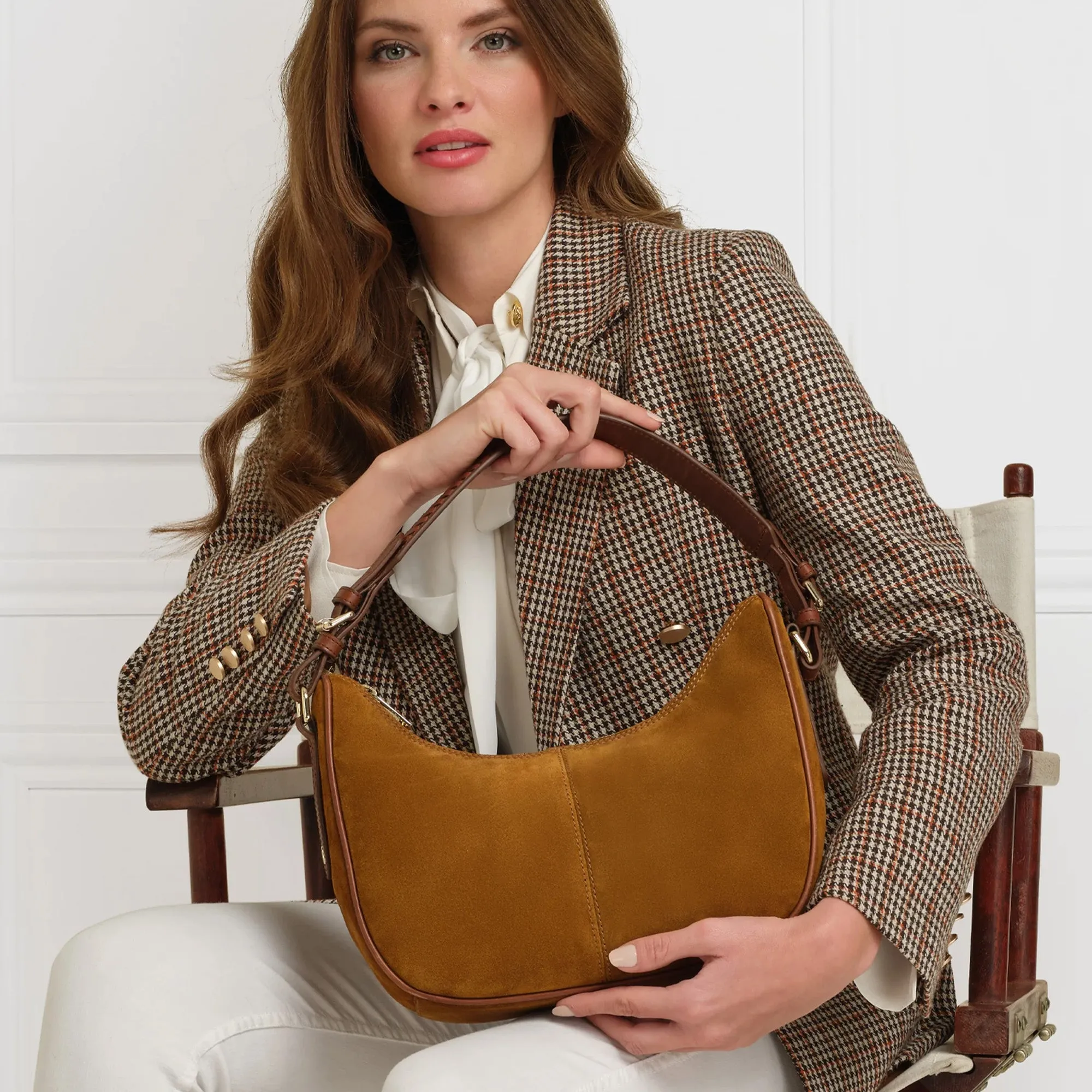 Fairfax & Favor Tetbury Crescent Handbag - Tan Suede