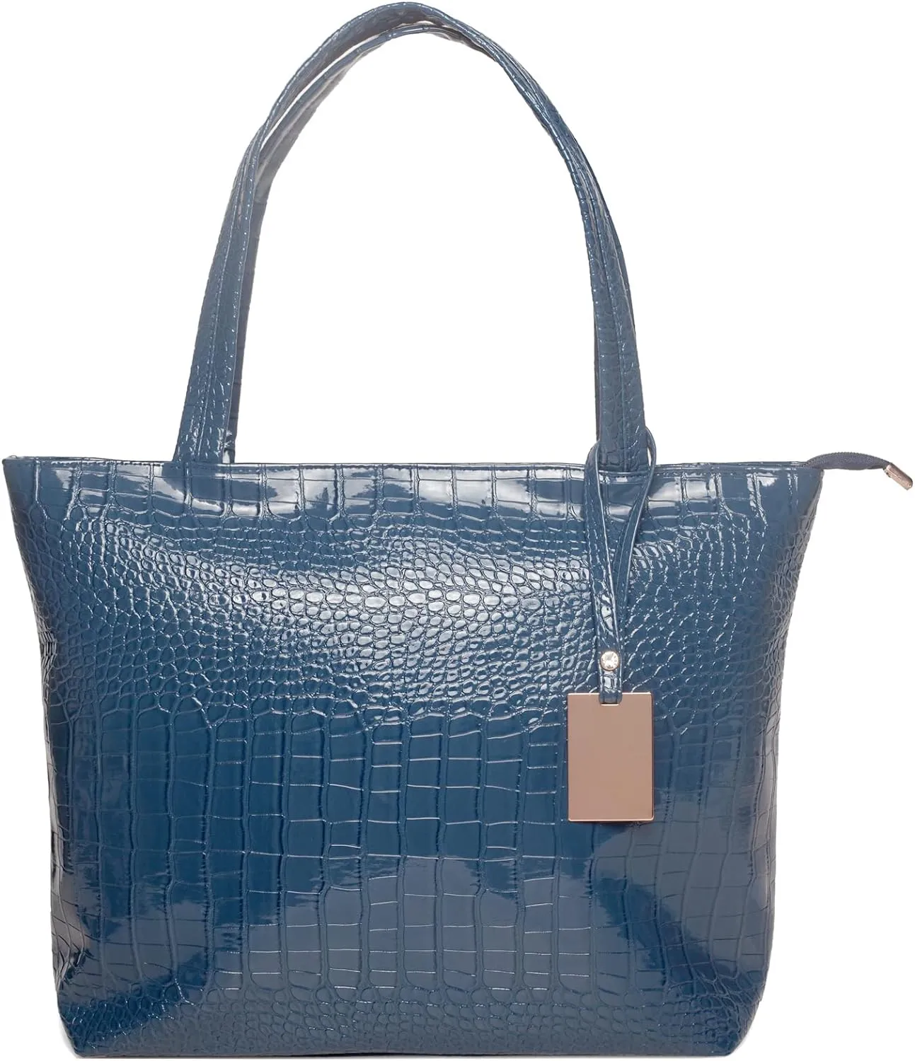 Fashionable Coral Pink Crocodile Printed Tote Style Handbag