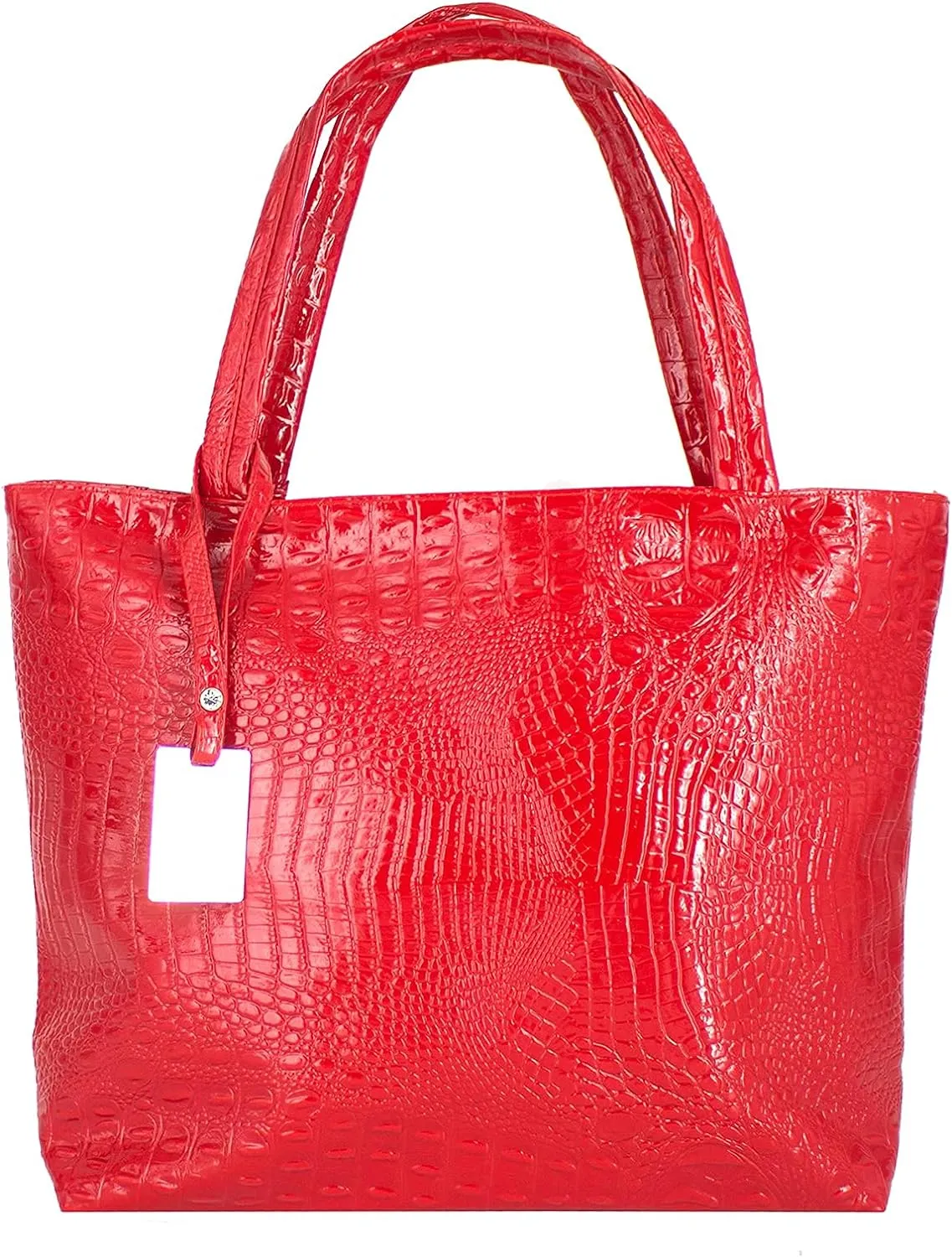 Fashionable Coral Pink Crocodile Printed Tote Style Handbag