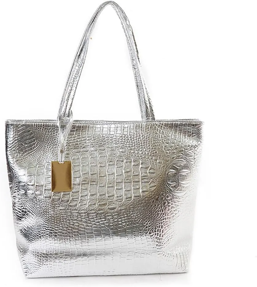 Fashionable Coral Pink Crocodile Printed Tote Style Handbag