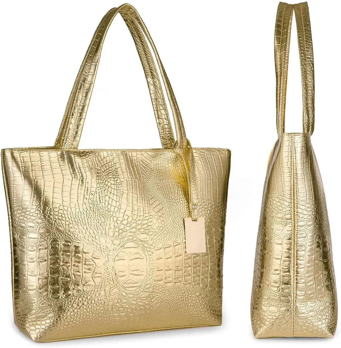Fashionable Coral Pink Crocodile Printed Tote Style Handbag