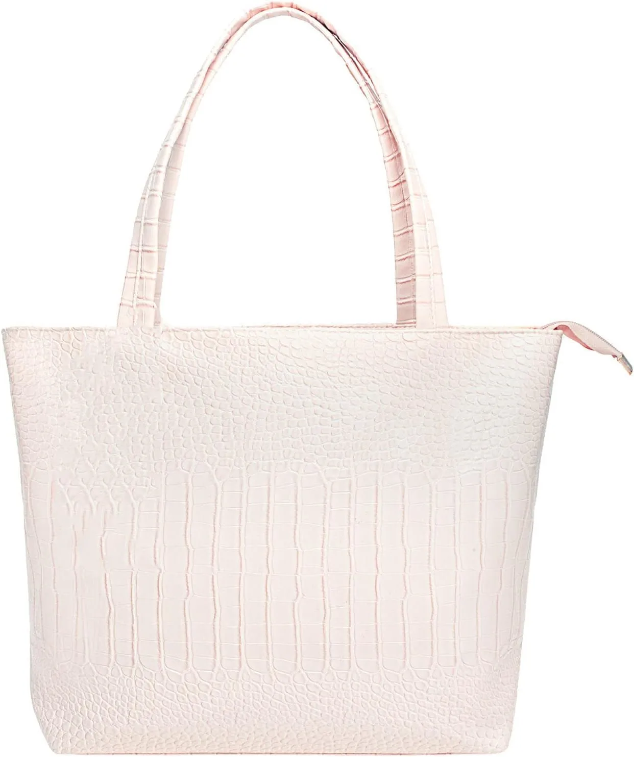 Fashionable Coral Pink Crocodile Printed Tote Style Handbag