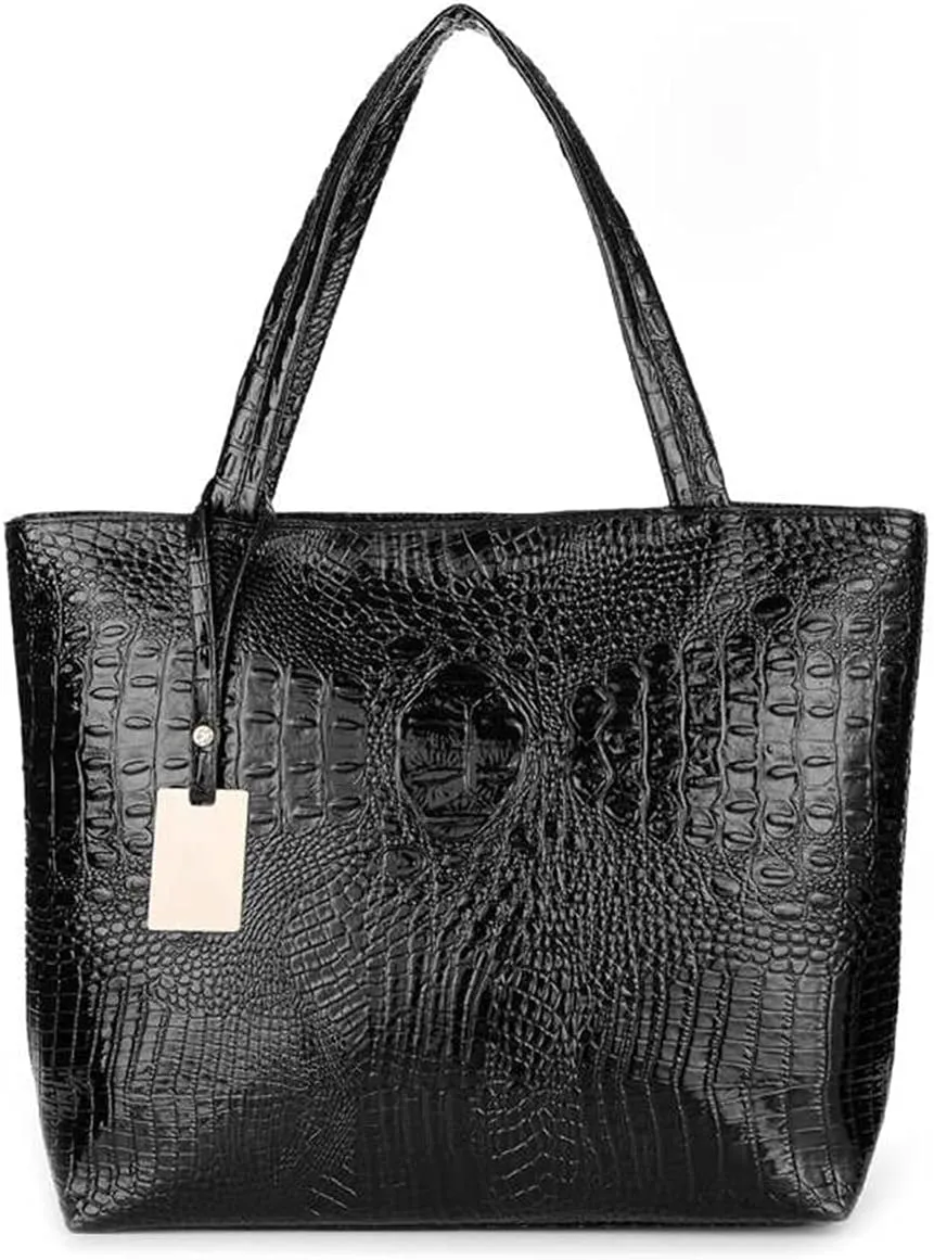 Fashionable Coral Pink Crocodile Printed Tote Style Handbag
