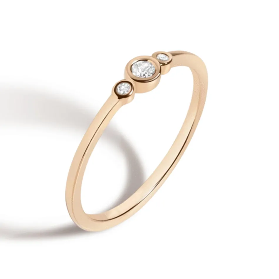 FJ0055 925 Sterling Silver Three  Diamond Bezel Ring