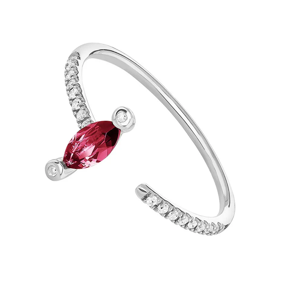 FJ0080 925 Sterling Silver  Red Crystal Open Ring