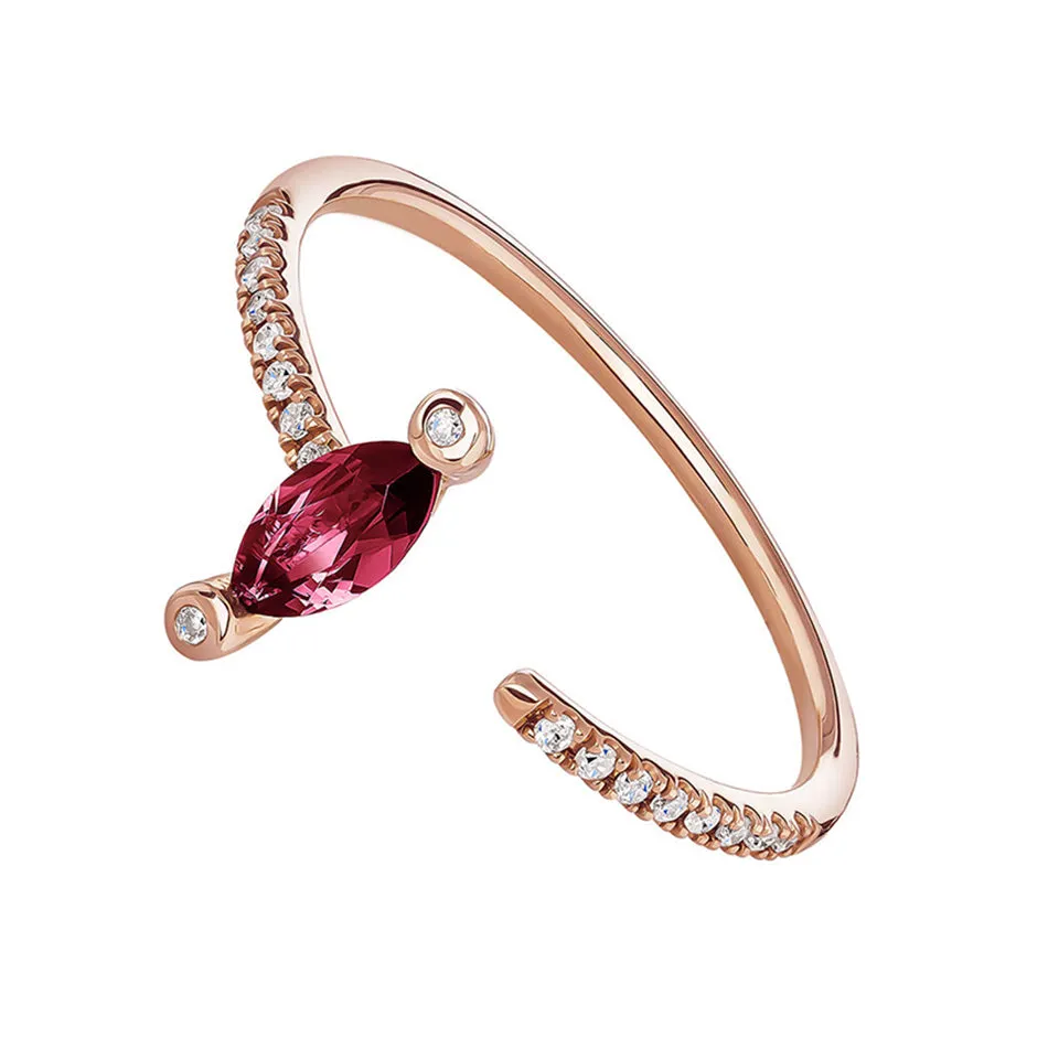 FJ0080 925 Sterling Silver  Red Crystal Open Ring