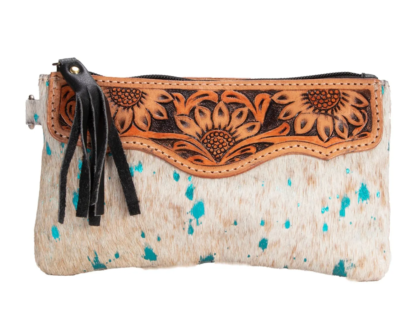 Fort Worth Cowhide Leather Purse - Cream & Turquoise