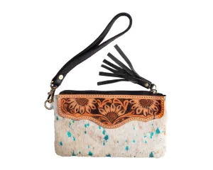 Fort Worth Cowhide Leather Purse - Cream & Turquoise