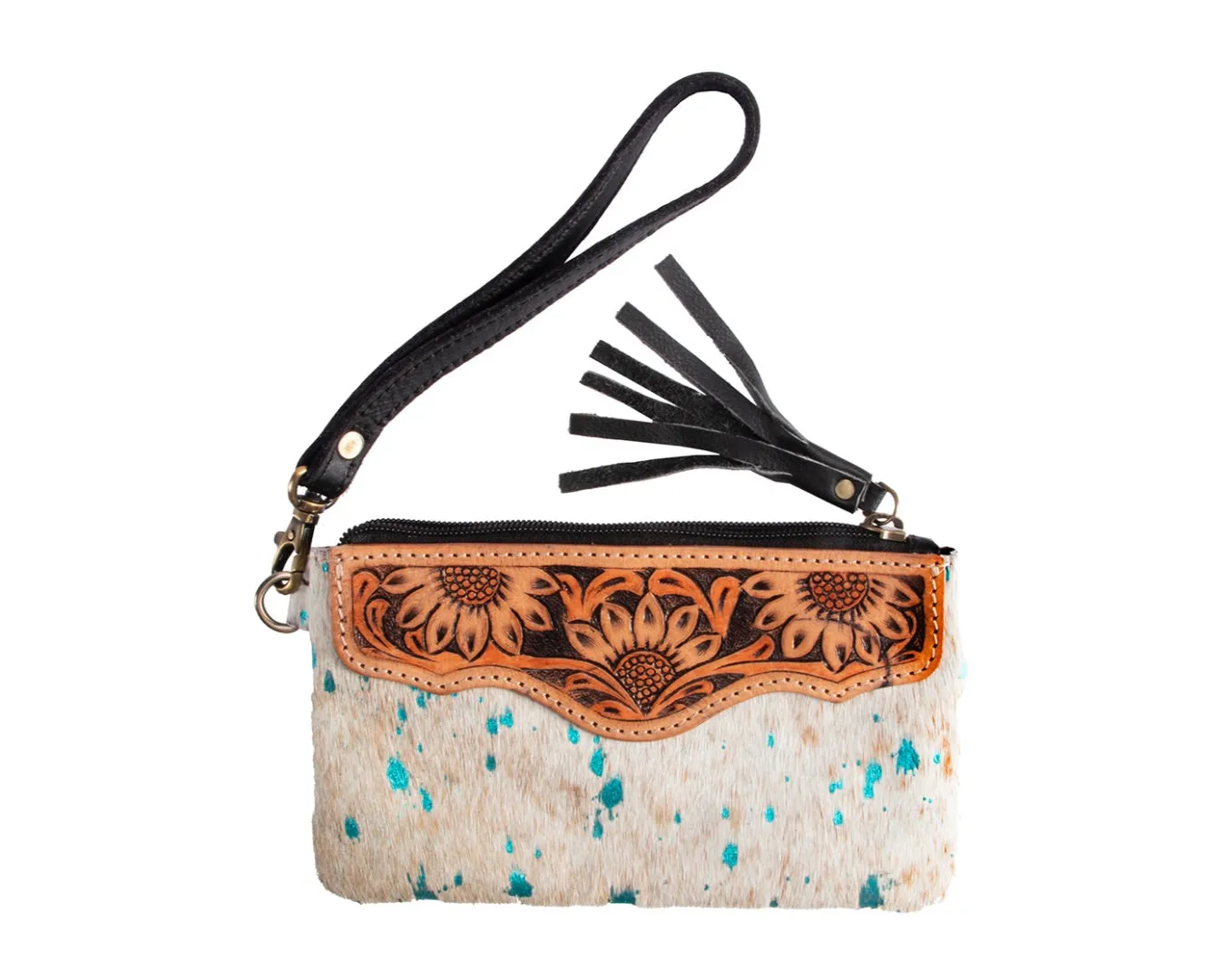 Fort Worth Cowhide Leather Purse - Cream & Turquoise