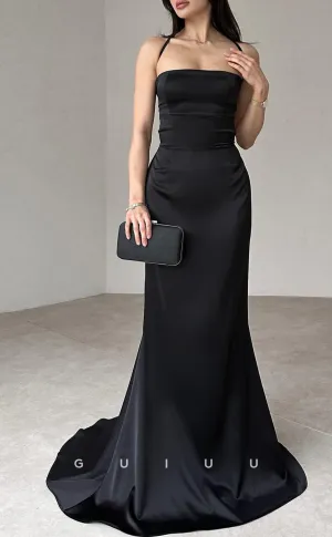 G4120 -  Simple & Casual Mermaid Straps Sleeveless Criss-Cross Straps Long Prom Dress with Train