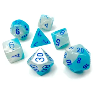 Gemini Polyhedral Gel Pearl Turquoise-White/blue Luminary 7-Die Set
