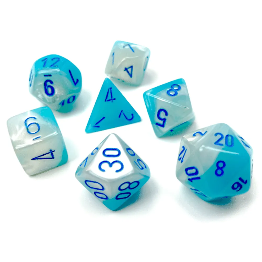 Gemini Polyhedral Gel Pearl Turquoise-White/blue Luminary 7-Die Set