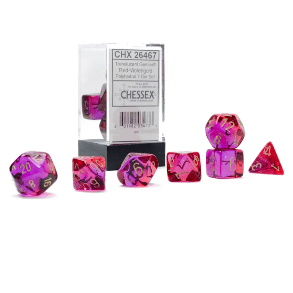 Gemini Polyhedral Translucent Red-Violet/gold 7-Die Set
