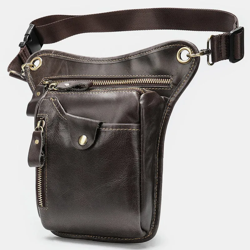 Genuine Leather Retro Waist Bag Thigh Bag with Leg Strap