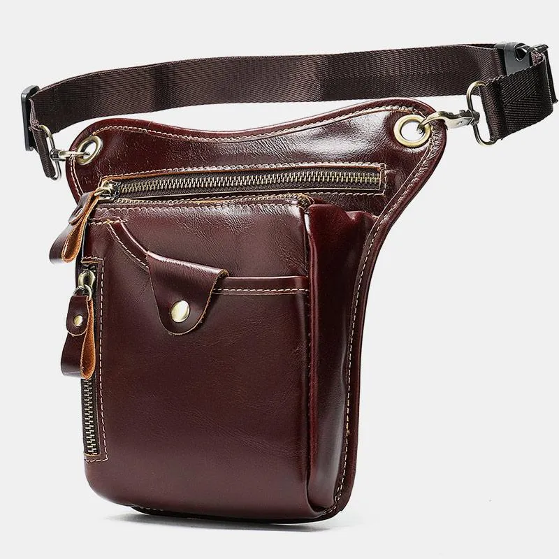 Genuine Leather Retro Waist Bag Thigh Bag with Leg Strap