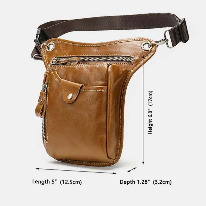 Genuine Leather Retro Waist Bag Thigh Bag with Leg Strap