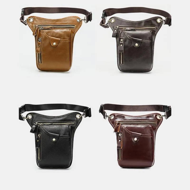 Genuine Leather Retro Waist Bag Thigh Bag with Leg Strap