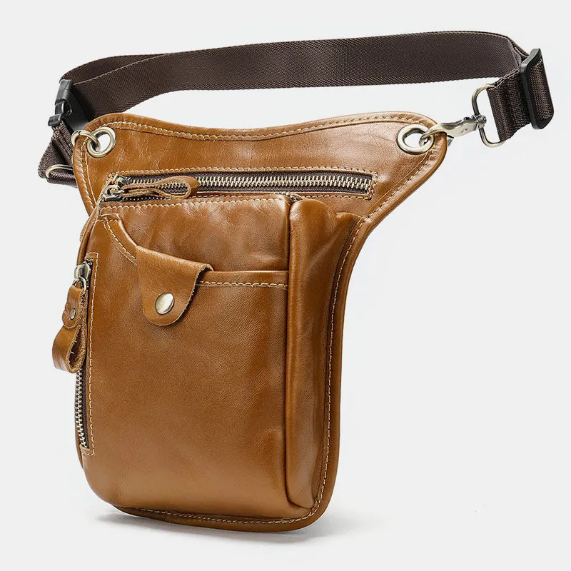 Genuine Leather Retro Waist Bag Thigh Bag with Leg Strap
