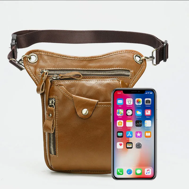 Genuine Leather Retro Waist Bag Thigh Bag with Leg Strap