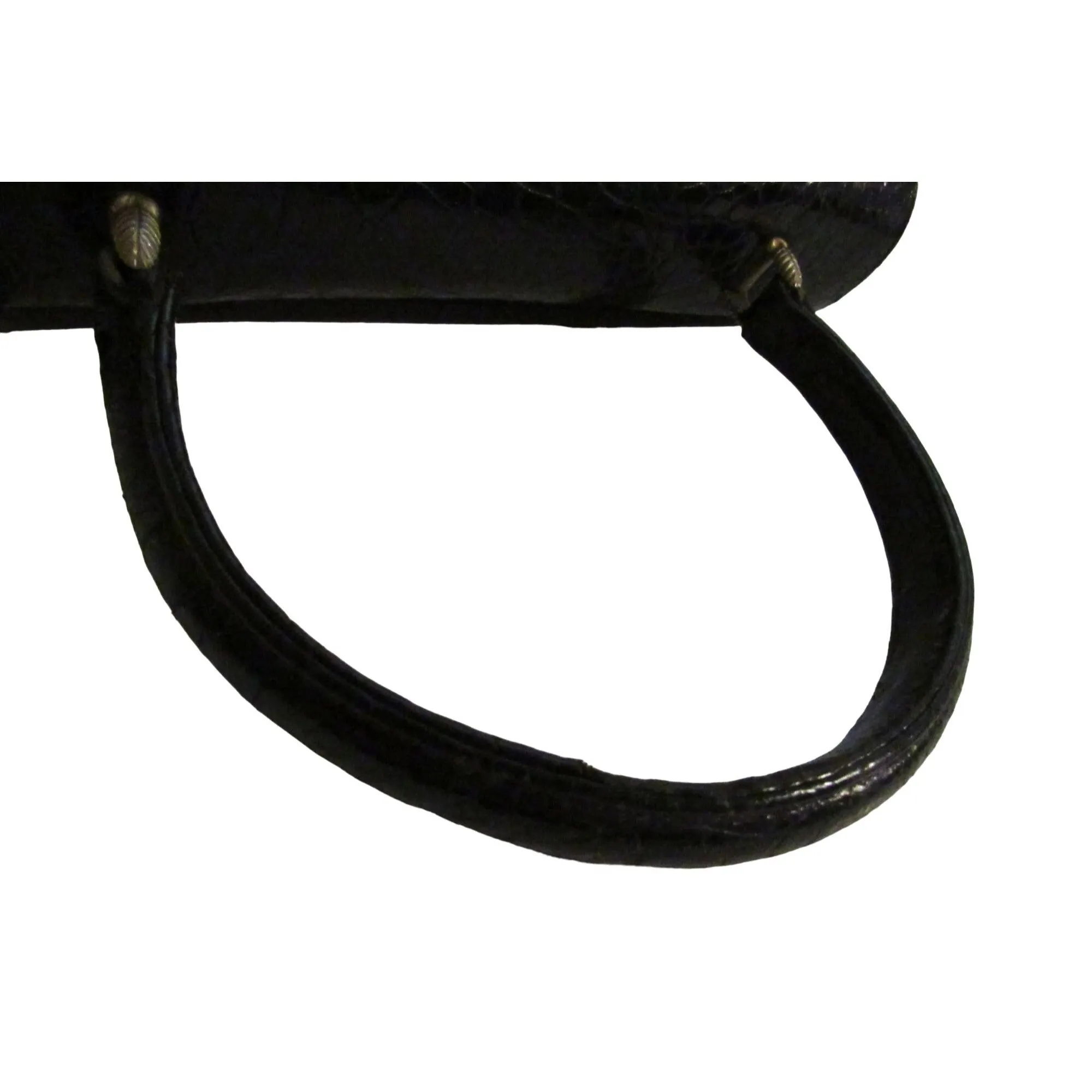 Giorgio GUCCI, Bamboo 1947 style, dark navy crocodile leather, top handle purse with sterling hardware, a boxy, structured shape, & an envelope style top