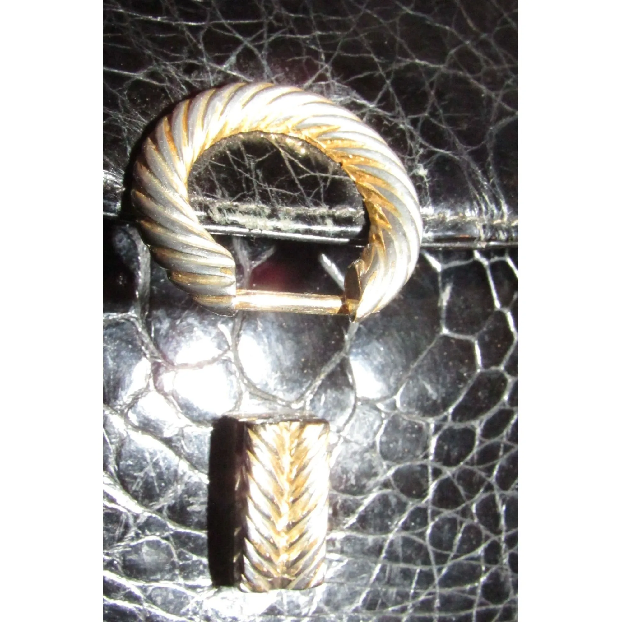 Giorgio GUCCI, Bamboo 1947 style, dark navy crocodile leather, top handle purse with sterling hardware, a boxy, structured shape, & an envelope style top