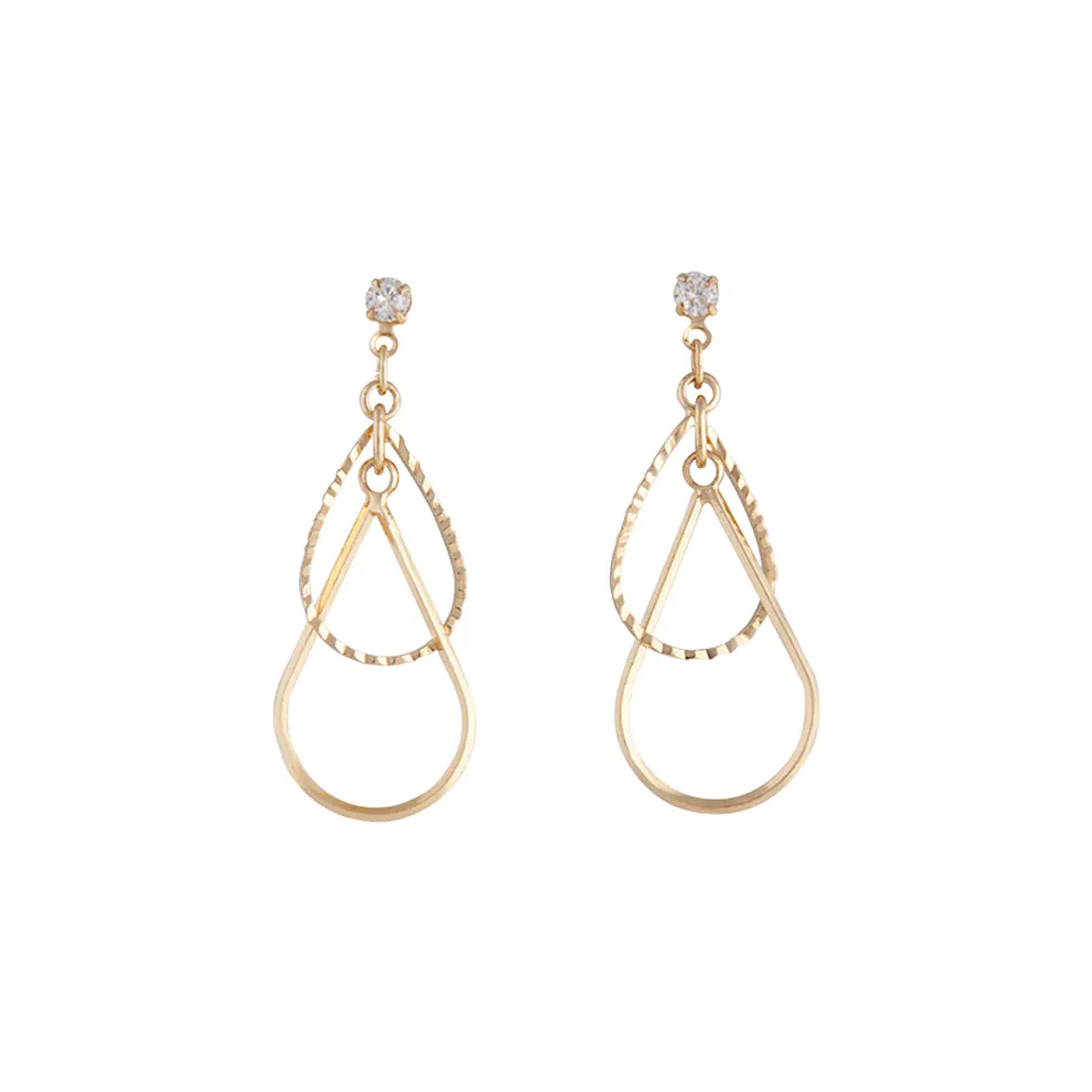 Gold Cubic Zirconia Diamond Cut Teardrop Earring