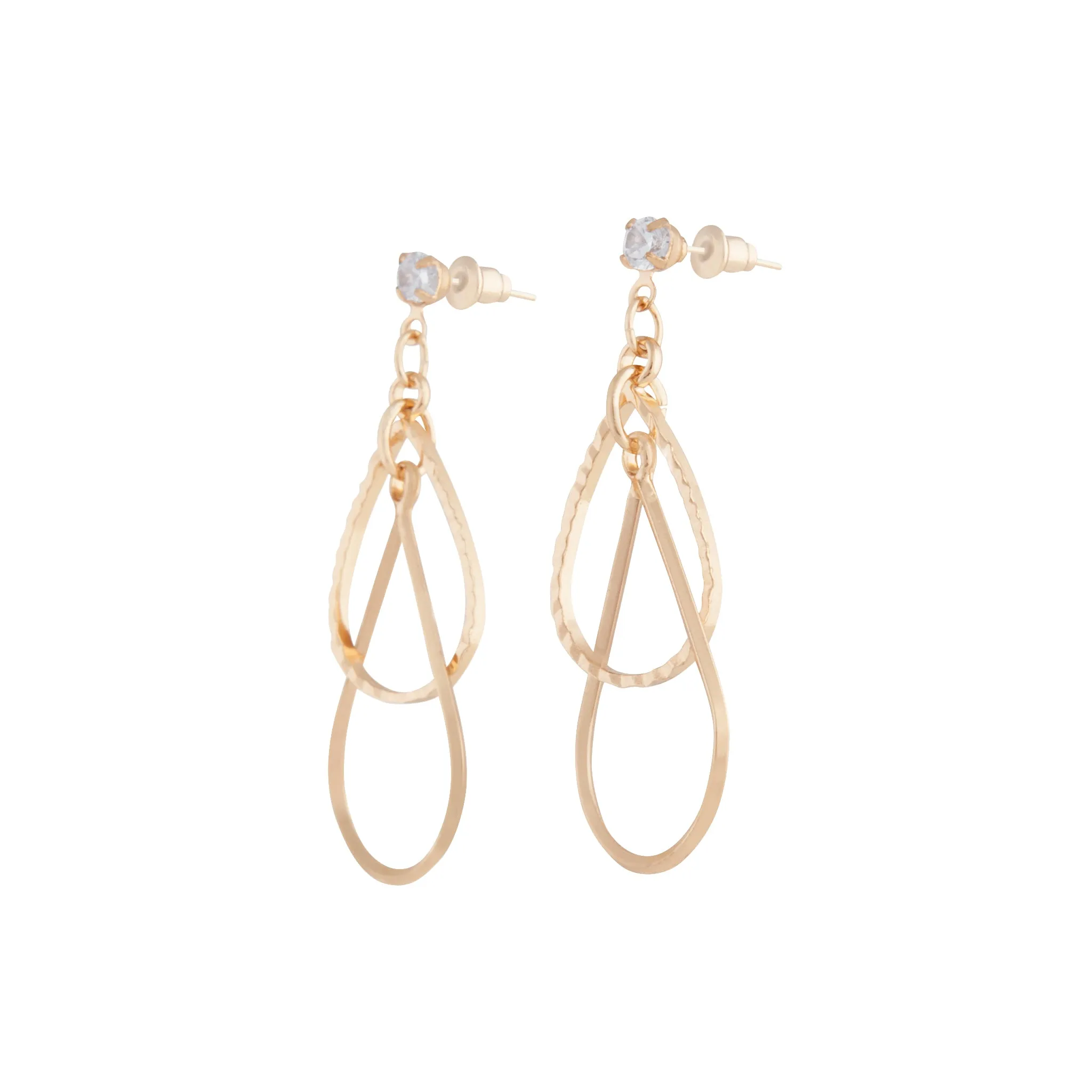 Gold Cubic Zirconia Diamond Cut Teardrop Earring